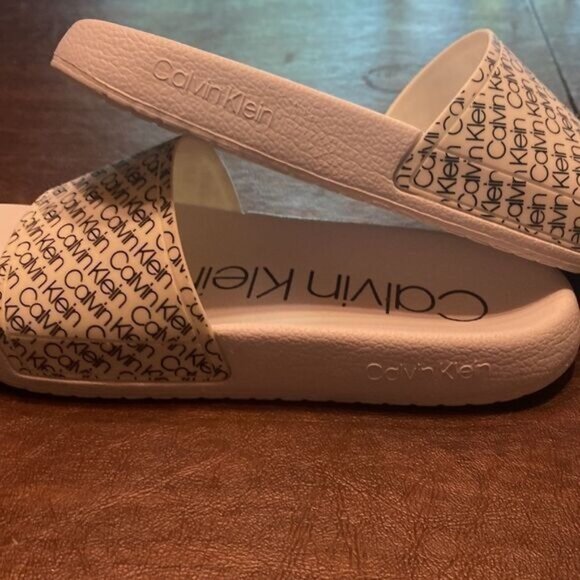 Calvin Klein Womens Logo Slide Sandals Size 7 White - Picture 6 of 6